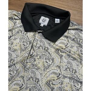 Kilburne & Finch Performance Paisley AOP Grey Yellow Lightweight Polo Sz 3XL